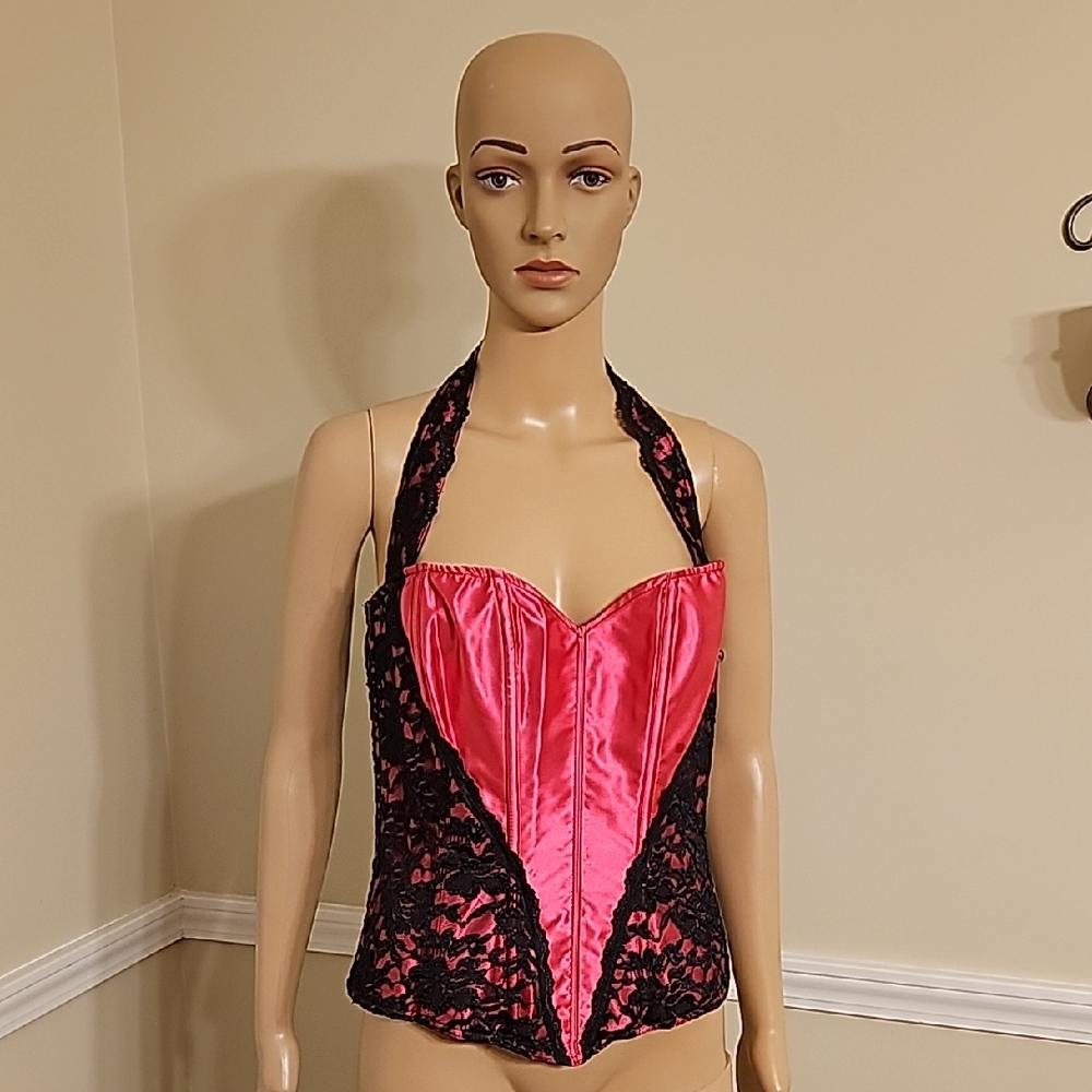Elegant Pink and Black Lace Corset